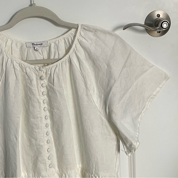 New! Madewell Cream Linen-Blend Flutter-Sleeve Tiered Mini Dress 35249 - Picture 6 of 15